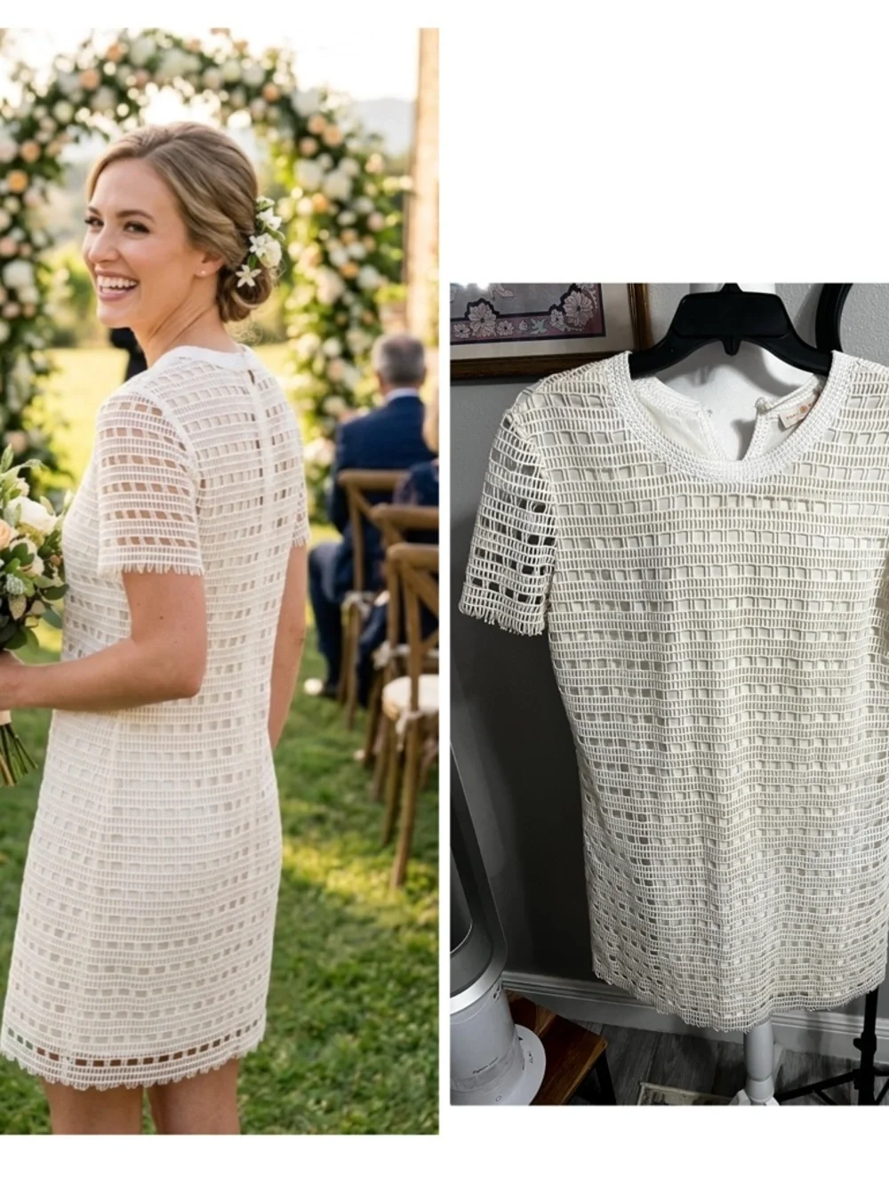 Tory Burch Dress Crochet Lace Lined Pencil Ivory Off White Medium